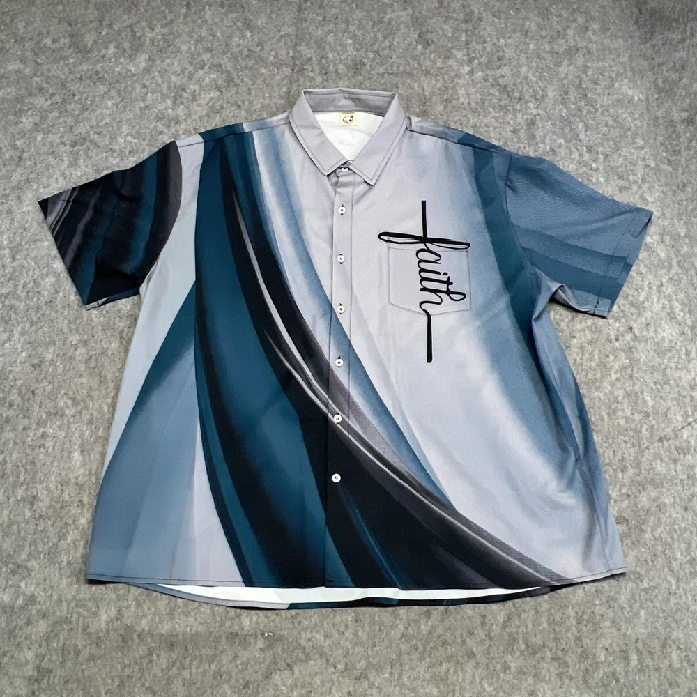 Hardaddy Shirt Mens 2XL Blue Faith Print Graphic Short Sleeve Button Casual